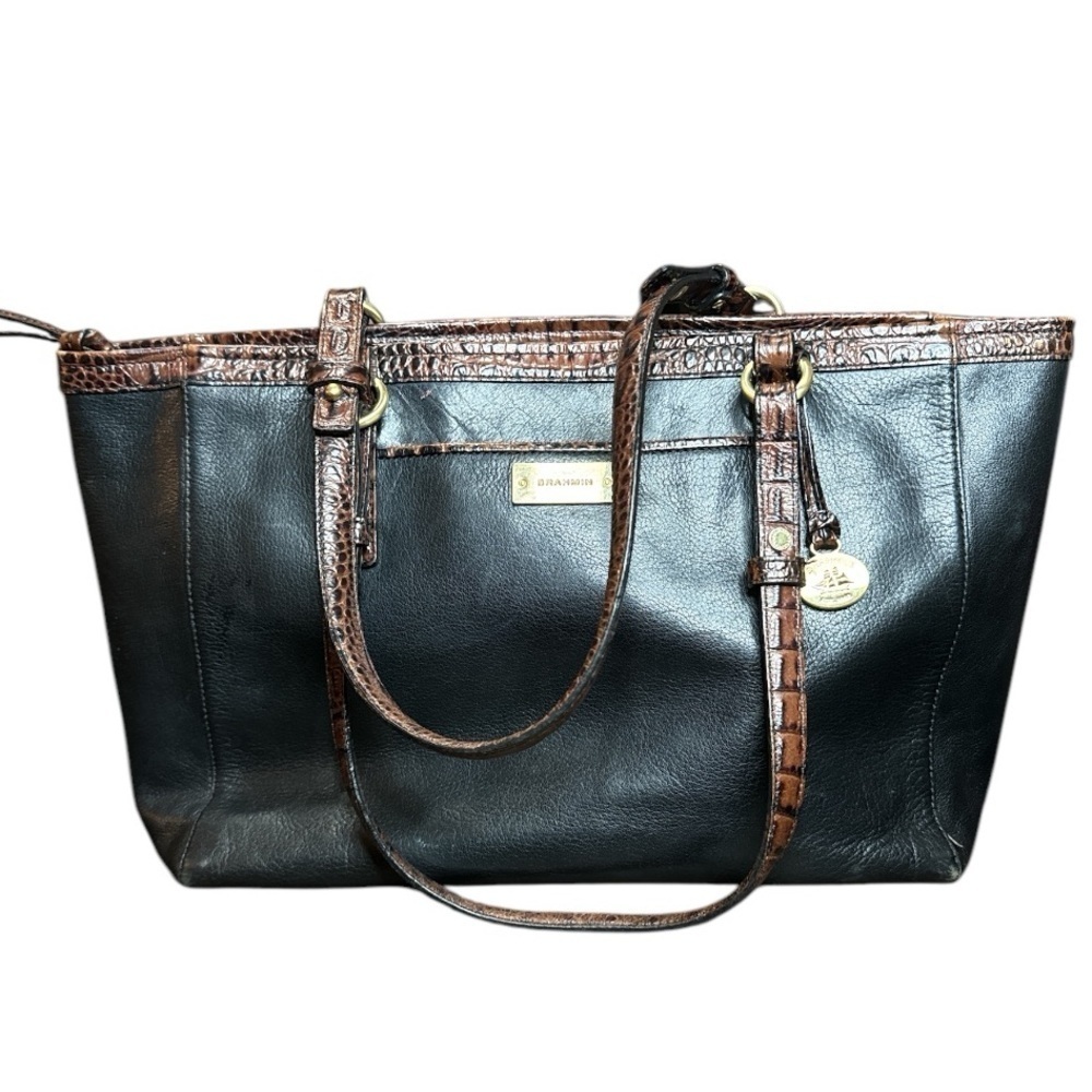Brahmin Arno Tuscan Black and Brown Leather Satchel Shoulder Bag Purse - Vintage